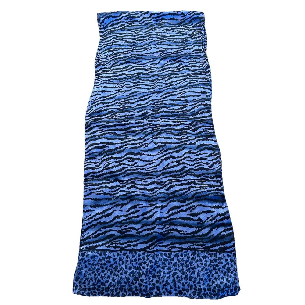Vtg‎ Elaine Gold For Collection XIIX Silk Scarf Blue Leopard Hand Rolled Oblong